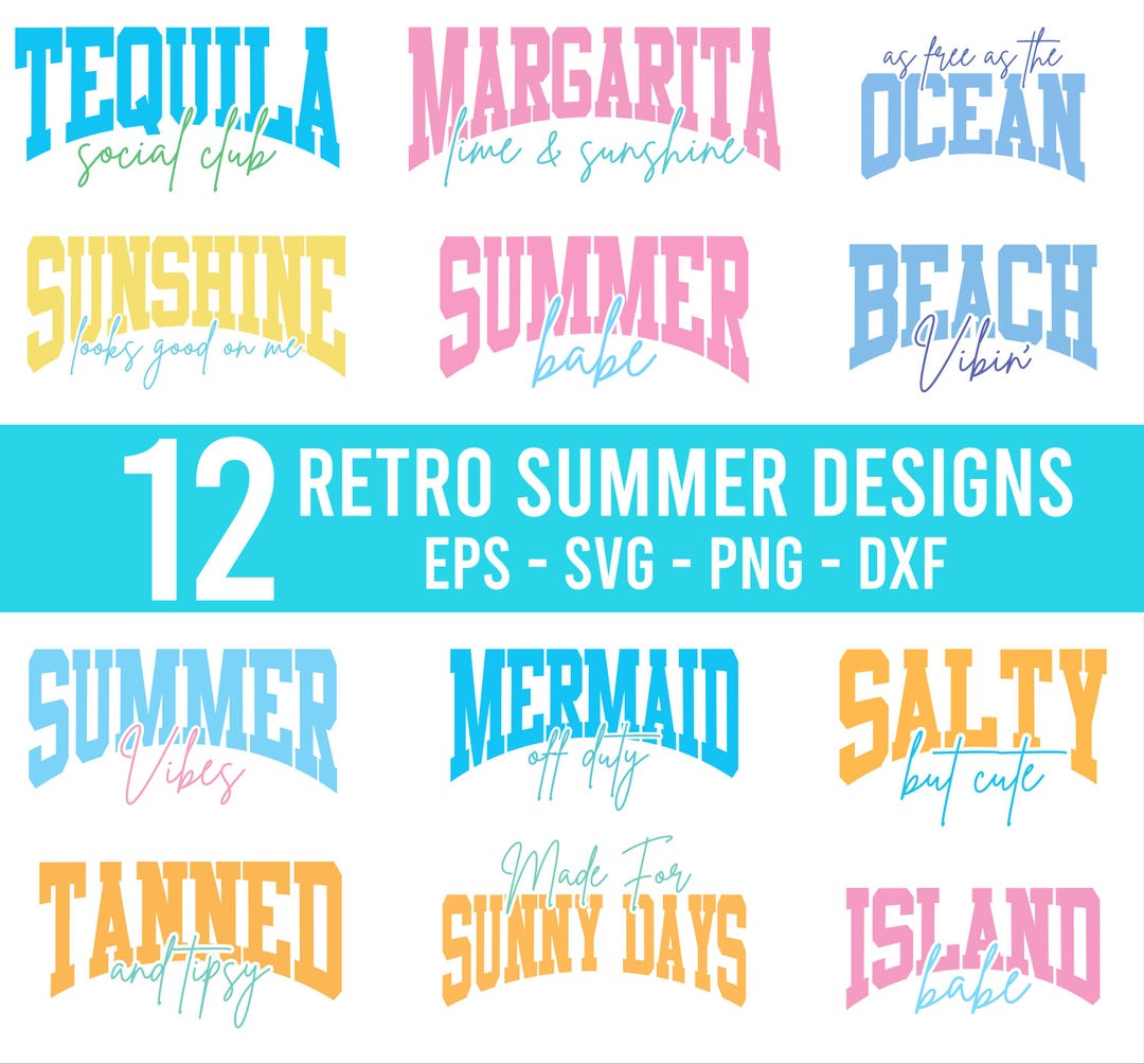 Retro Summer SVG Bundle | Beach Vacation SVG PNG Set | Tropical Summer ...