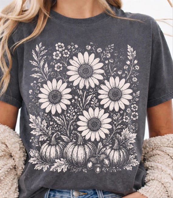 Boho Fall Floral Pumpkin PNG | Autumn Wildflower Pumpkin Design | Retro Fall Leaves Shirt Graphic | Sublimation Digital Download