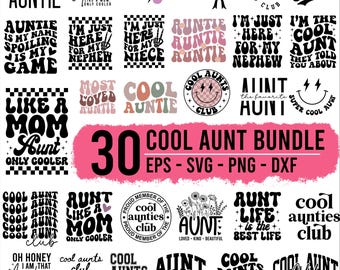 Aunt SVG Bundle | Cool Aunts Club Quotes & Sayings | Retro Auntie PNG Cut Files | Trendy Cricut Silhouette Digital Download