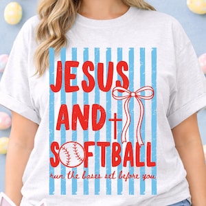 Jesus and Softball PNG SVG | Trendy Christian Softball Shirt Design | Faith Based Sports Graphic | Game Day Sublimation Digital Download