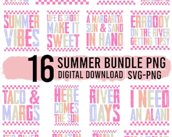 Summer Bundle PNG | Colorful Beach Life Neon Distressed Designs | Lake Pool River Vacation Shirt Graphics Trendy Summer Sublimation Download