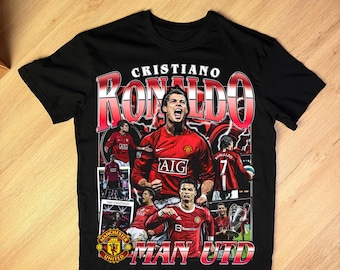 Cristiano Ronaldo inspired PNG - Vintage 90s Bootleg Style  - CR7 Manchester United Retro Soccer T-Shirt Design - Football Digital Fan Art