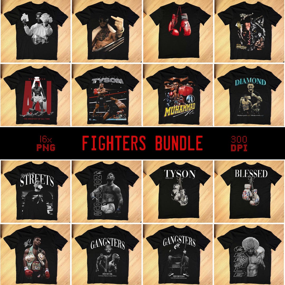Fighters PNG Bundle - 16x Designs | Vintage Bootleg Halftone | Combat ...