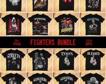 Fighters PNG Bundle - 16x Designs | Vintage Bootleg Halftone | Combat Sports Legends | Streetwear Graphics | Digital Download [300DPI]