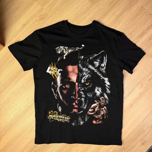 Khamzat Chimaev inspired PNG, Fighter Inner Beast Design, Wolf Split Face Graphic, Halftone Art for Black Shirts, [300DPI] Digital Download