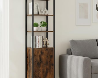 Industrial Bookshelf with Storage Cabinet – Rustic Wood Farmhouse Bookcase