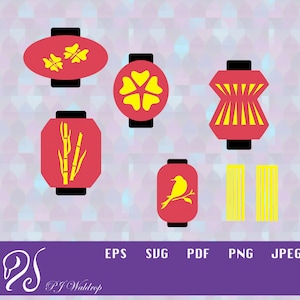 Oriental Lantern Embellishments, SVG, cut files, or sublimation