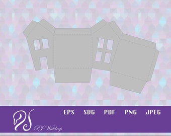3D Quirky House, LED candle holder, Favor box, SVG paper cut file