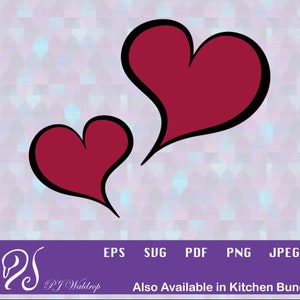 May include: Two red hearts with black outlines, one larger than the other, on a light purple background with a geometric pattern.