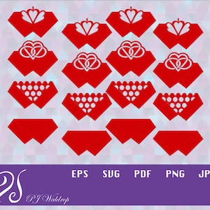 May include: A set of 12 red and white paper favor boxes with different heart and dot designs. The boxes are perfect for holding small gifts or treats.