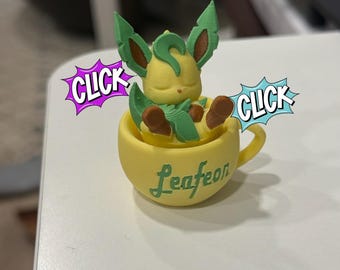 Brelok Fidget Clicker z motywem śpiącego Leafeona, cichy lub klikalny, drukowany w 3D