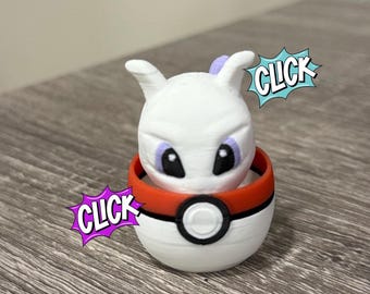 Mewtwo Pokéball Fidget Clicker | Druk 3D | Normalne lub ciche klikanie | Zabawka sensoryczna