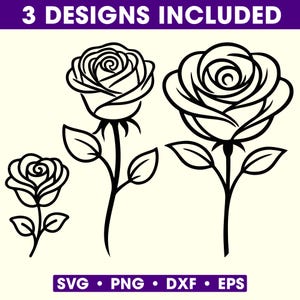 Rose Line Art SVG | Elegant Floral Cut Files (3 Designs)