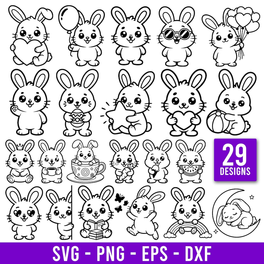 29 Kawaii Bunny SVG PNG Bundle | Cute Bunny Clipart for Cricut ...