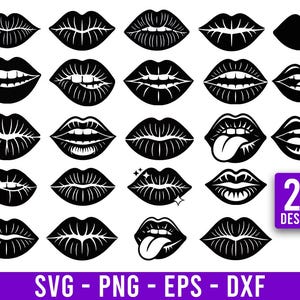 25個の唇のSVG/PNGバンドル | 唇のシルエットカットファイル | キスする唇のベクター | Cricut & Silhouette | キスSVG | 唇のデザイン | Cricut用唇PNG