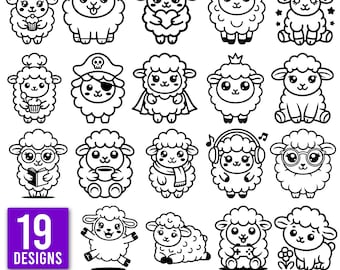 Cute Sheep SVG PNG Bundle | Kawaii Baby Sheep Cricut File | Sheep Vector Art | Kids Nursery Animal Clipart | Farm Animal Cut Files