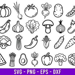 Pacchetto di icone SVG di verdure (25 design) / Verdure con linee decise / File per Cricut e Silhouette / SVG di verdure / SVG di verdure semplici / SVG vegano