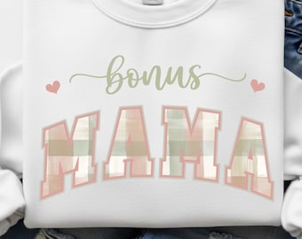 Bonus Mama Plaid Print PNG Shirt Graphic Gift for Stepmom Mom Life Aesthetic Motherhood Gifts Madras Instant Download - Commercial Use