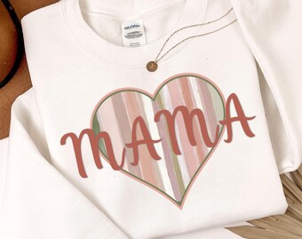 Watercolor Striped MAMA Heart Graphic  Trendy Boutique Style Mom Design for Shirts Gifts Mother Instant Digital Download - Commercial Use