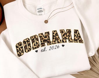 Godmama Est. 2026 Leopard Print PNG Shirt Graphic Trendy Godmom Godmother Proposal Gifts  Godparent Instant Download - Commercial Use