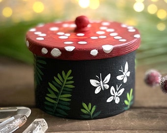 Mushroom & Moths Painted Wooden Treasure Box