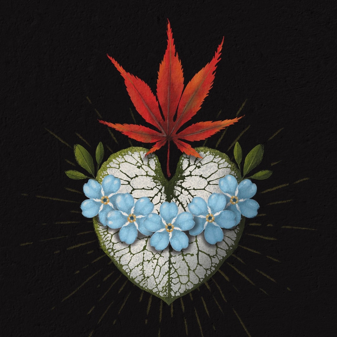 Botanical Sacred Heart- Print - Etsy