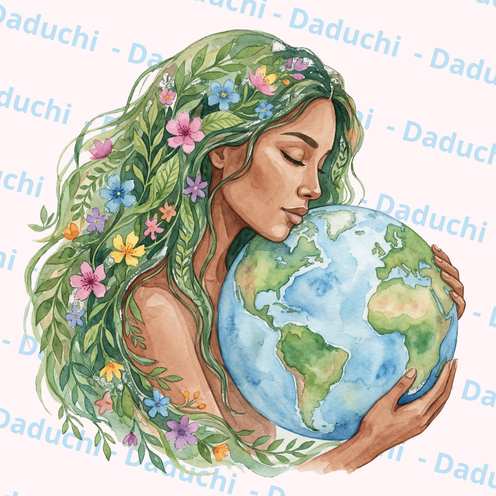 Mother Earth PNG Gaia Watercolor Floral Earth Day Design Nature Lover ...