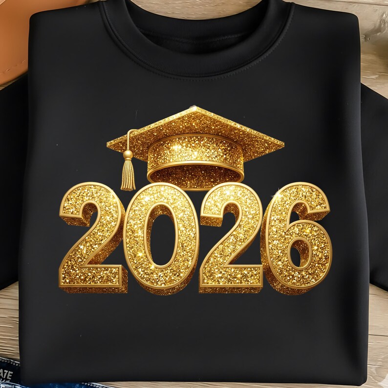 Class of 2026 PNG Glitter Gold Graduation Cap Design Sparkly Senior ...