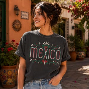 Mexico Folk Art, Mexican Pride Shirt, Mexican Heritage Design, Fiesta Floral Art, Mexico Typography, Cultural Pride Graphic image 2