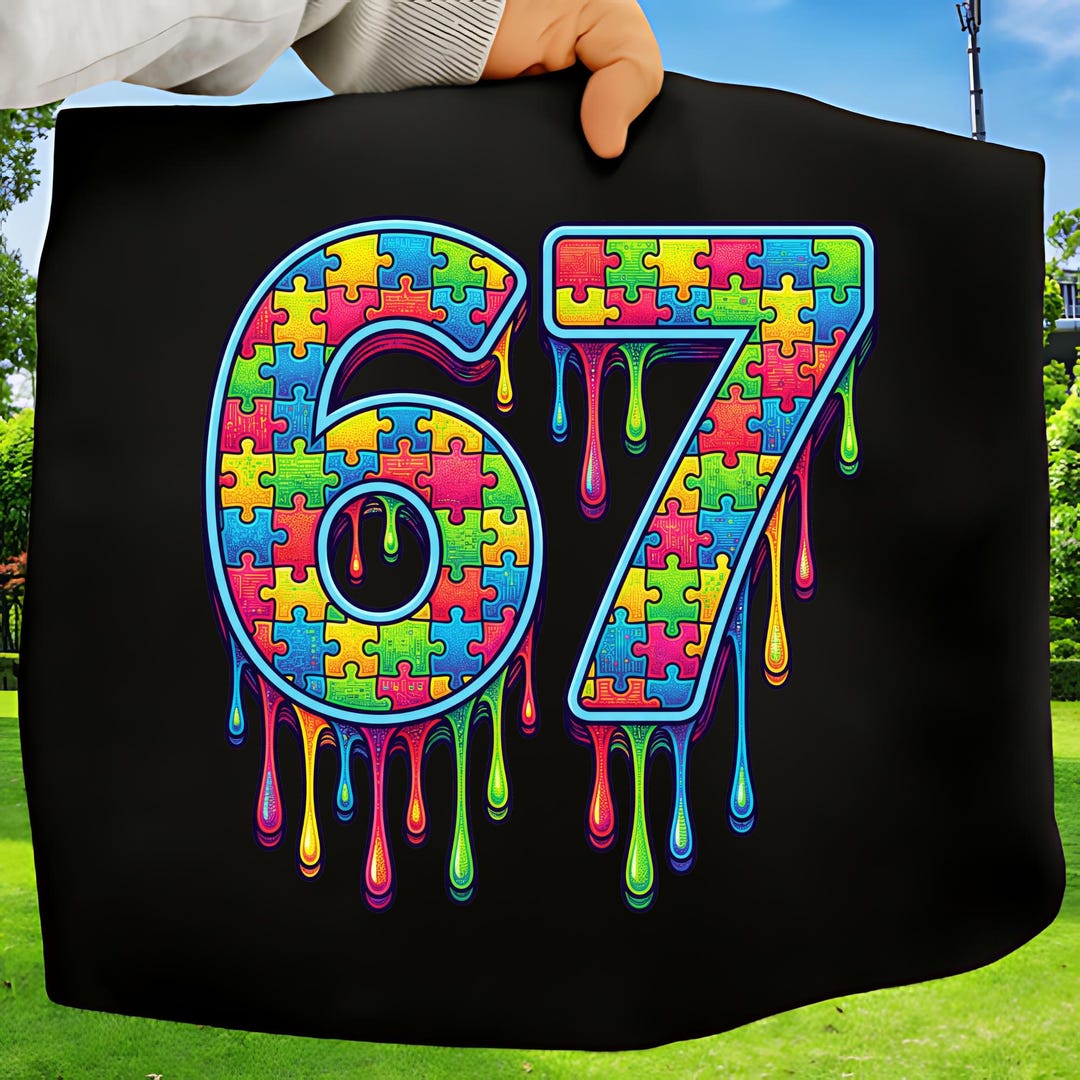 67 Autism Awareness PNG, Melting Puzzle Piece Number PNG, Colorful ...