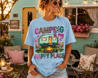 Camping is my Happy Place PNG Retro Camper Design Boho Camping PNG Trendy Travel Sublimation Rustic Glamping Digital Download