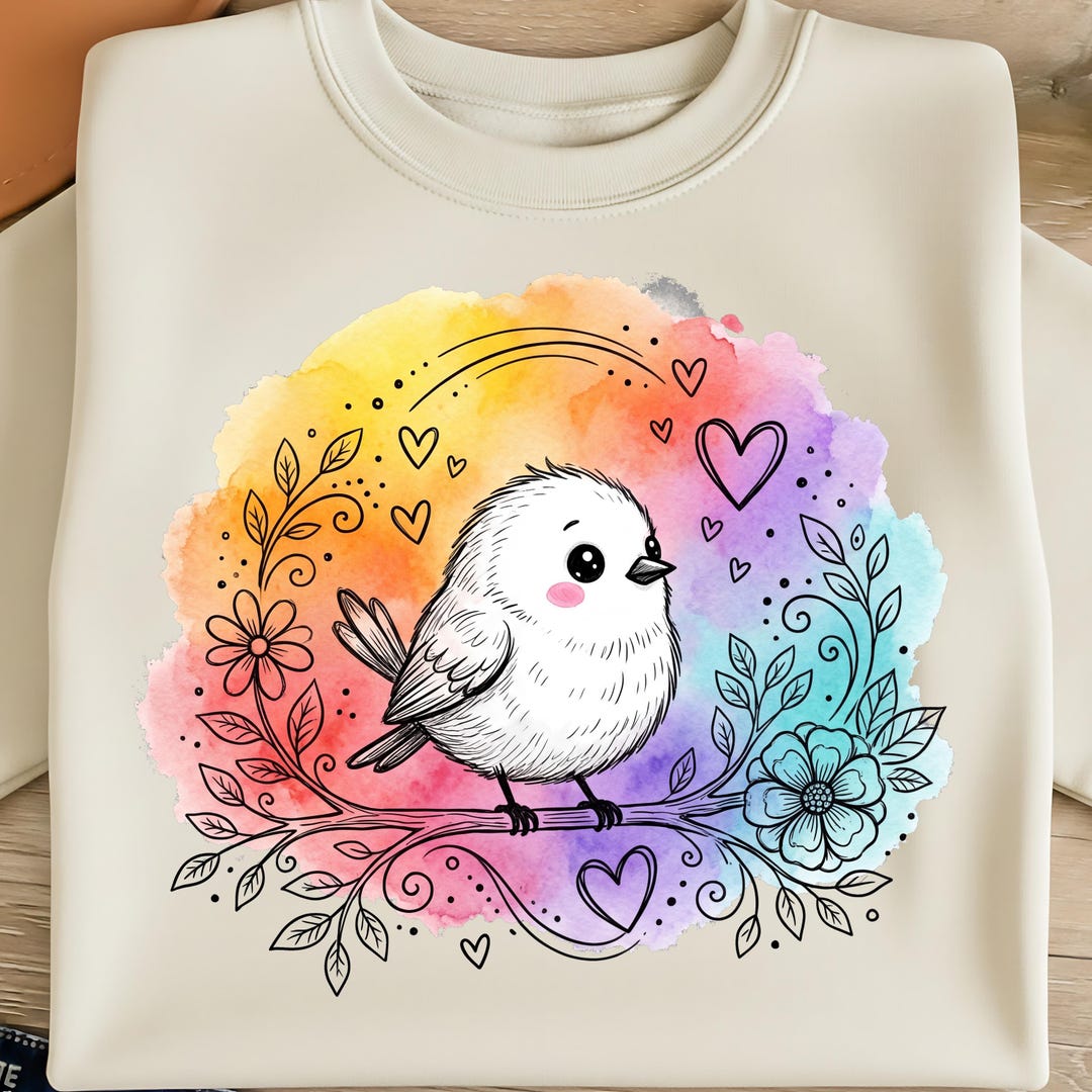 Cute Bird PNG Watercolor Rainbow Design Whimsical Animal PNG Sweet ...