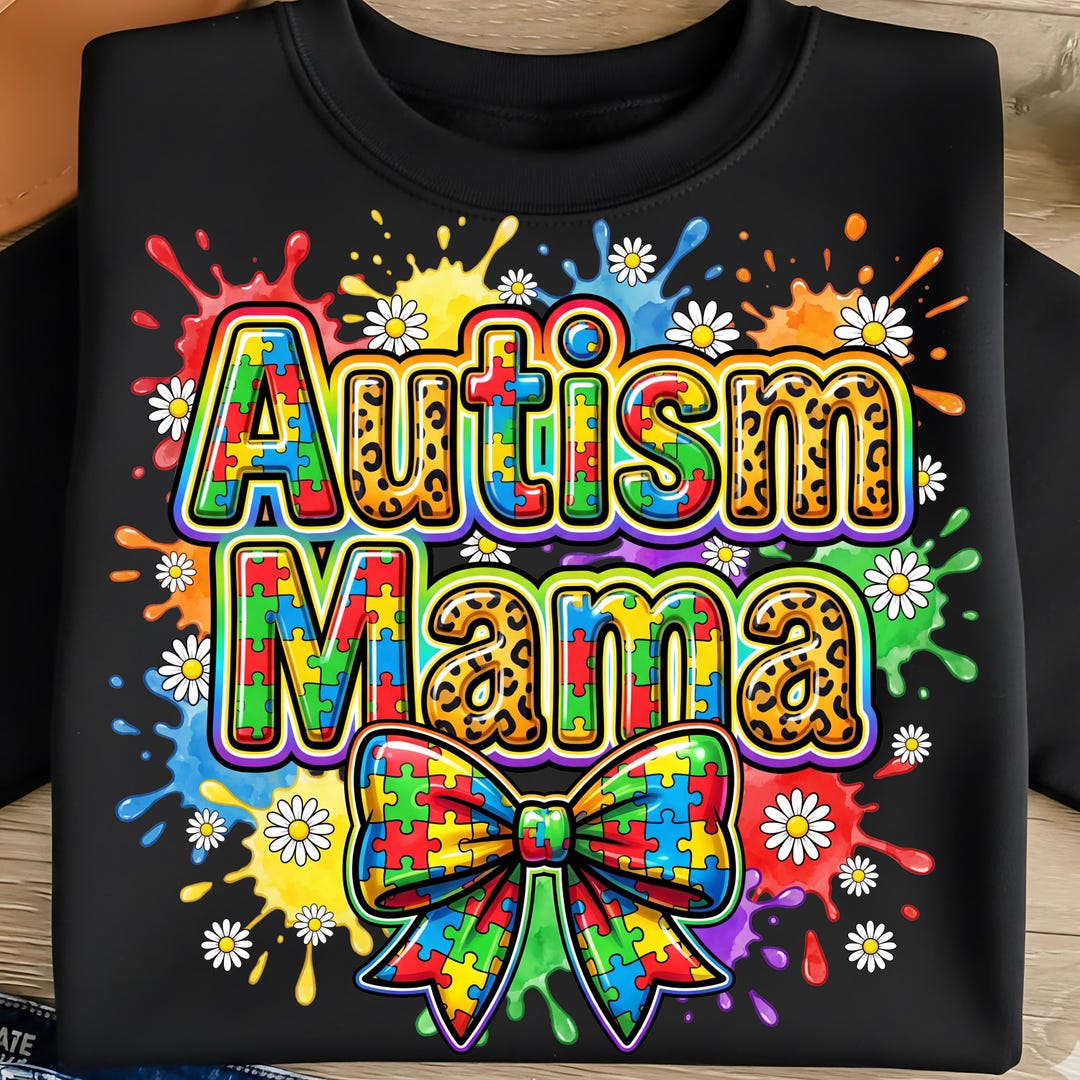 Autism Mama PNG Colorful Puzzle Piece Leopard Print Bow Awareness ...