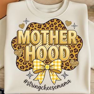 MOTHERHOOD PNG String Cheese Mama PNG Trendy Leopard Print Gingham Bow Mom Life Sublimation Digital Download