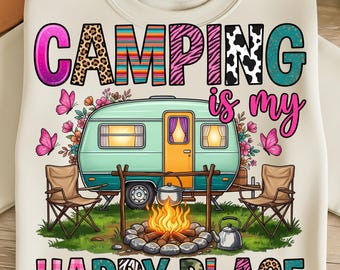 Camping is my Happy Place PNG Retro Camper Design Boho Camping PNG Trendy Travel Sublimatie Rustiek Glamping Digitale Download