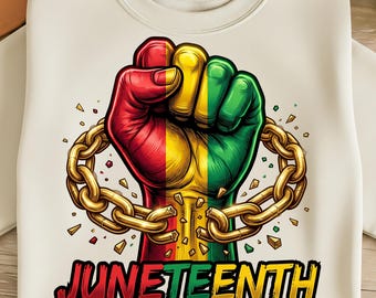 Juneteenth PNG 無料 Ish Since 1865 解放の拳のデザイン 壊れた鎖 PNG 赤 黄 緑 黒 歴史 自由 トレンディ 昇華