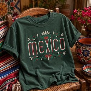 Mexico Folk Art, Mexican Pride Shirt, Mexican Heritage Design, Fiesta Floral Art, Mexico Typography, Cultural Pride Graphic image 1
