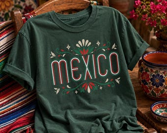 メキシコの民芸品、メキシコの誇りTシャツ、メキシコの伝統デザイン、フィエスタのフローラルアート、メキシコのタイポグラフィ、文化の誇りのグラフィック