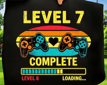 レベル7コンプリートPNG、レトロゲーマーバースデー、7歳の誕生日Tシャツデザイン、ヴィンテージゲームコントローラー、レベル8ローディング、ディストレスト昇華