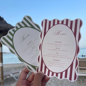 Menu mariage  – Menu de table élégant bordeaux ou vert – Papeterie mariage chic et moderne