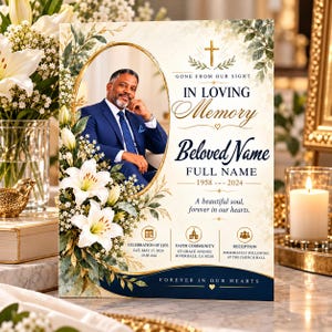 Funeral Memorial Flyer Template  Celebration of Life Program  Memorial Service Poster | In Loving Memory Announcement | Canva Editable