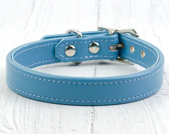 Baby Blue Italian Calf Leather Dog Collar