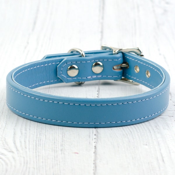 Baby Blue Italian Calf Leather Dog Collar