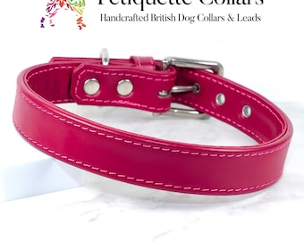 Pink Leather Dog Collar, Handmade Italian Calf Leather