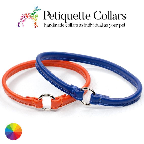 Soft Italian Leather Dog ID Tag Collar - Slip On Style - 28 Colours