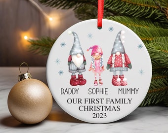 Personalised Family Christmas Decoration | Scandinavian Gnomes, Christmas Elf Decoration | First Family Christmas | Baby Girl | Baby Boy