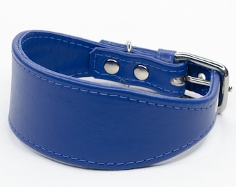 Bright Blue Leather Greyhound Collar - Handmade by Petiquette Collars