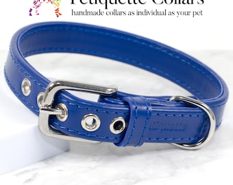 Handmade Royal Blue Calf Leather Dog Collar, UK Crafted