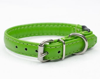 Green Leather Cat Collar | Ultra Soft Cat Collar | Green Cat Collar | Lightweight Collar For Cats | Breakaway Cat Collar