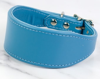 Baby Blue Leather Whippet Collar - Handmade by Petiquette Collars